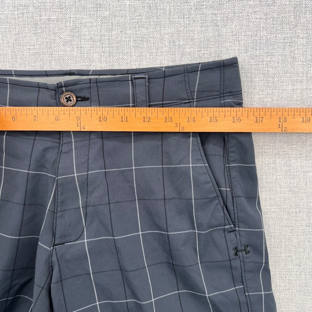 Under Armour Match Play Plaid Golf Shorts Men 32 Blue Windowpane Performance